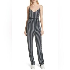 NWT RAG & BONE Rosa Silk Panel Belted Jumpsuit in Navy